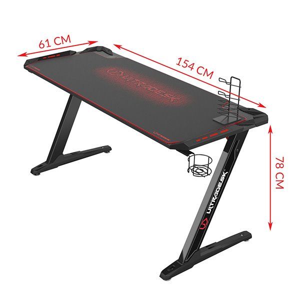 ULTRADESK herní stůl SPACE XXL RED, 154x61 cm, 78 cm, RGB podsvietenie s dotykovým panelom, s celoplošnou podložkou