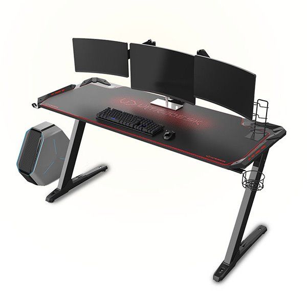 ULTRADESK herní stůl SPACE XXL RED, 154x61 cm, 78 cm, RGB podsvietenie s dotykovým panelom, s celoplošnou podložkou