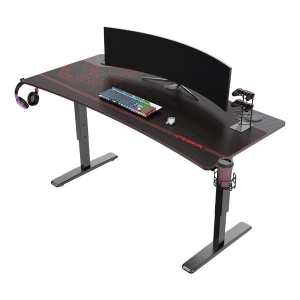 ULTRADESK herní stůl Ultradesk CRUISER RED, 160x70 cm, 66-82 cm, držák sluchátek, 3 otvory pre káble, výškovo nastavit ULTRADESK herní stůl Ultradesk CRUISER RED, 160x70 cm, 66-82 cm, držák sluchátek, 3 otvory pre káble, výškovo nastavit
