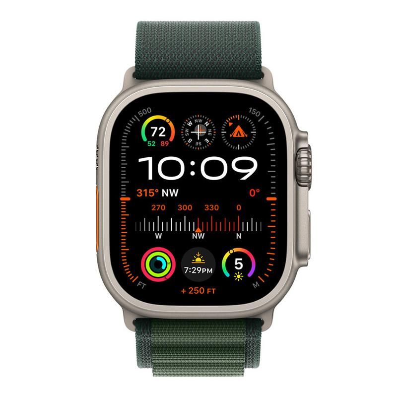 Apple Watch 49mm Dark Green Alpine Loop - Large - Natural Titanium Finish Apple Watch 49mm Dark Green Alpine Loop - Large - Natural Titanium Finish