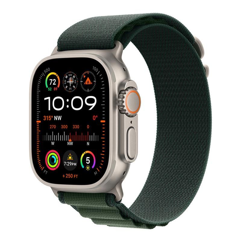 Apple Watch 49mm Dark Green Alpine Loop - Medium - Natural Titanium Finish Apple Watch 49mm Dark Green Alpine Loop - Medium - Natural Titanium Finish