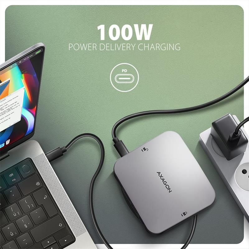 AXAGON HMC-UFO, USB 10Gbps hub, 2x USB-A, USB-C, HDMI 4k/60, RJ-45, M.2 slot, SD/mSD, audio, PD 100W, kabel USB-C 65 cm AXAGON HMC-UFO, USB 10Gbps hub, 2x USB-A, USB-C, HDMI 4k/60, RJ-45, M.2 slot, SD/mSD, audio, PD 100W, kabel USB-C 65 cm