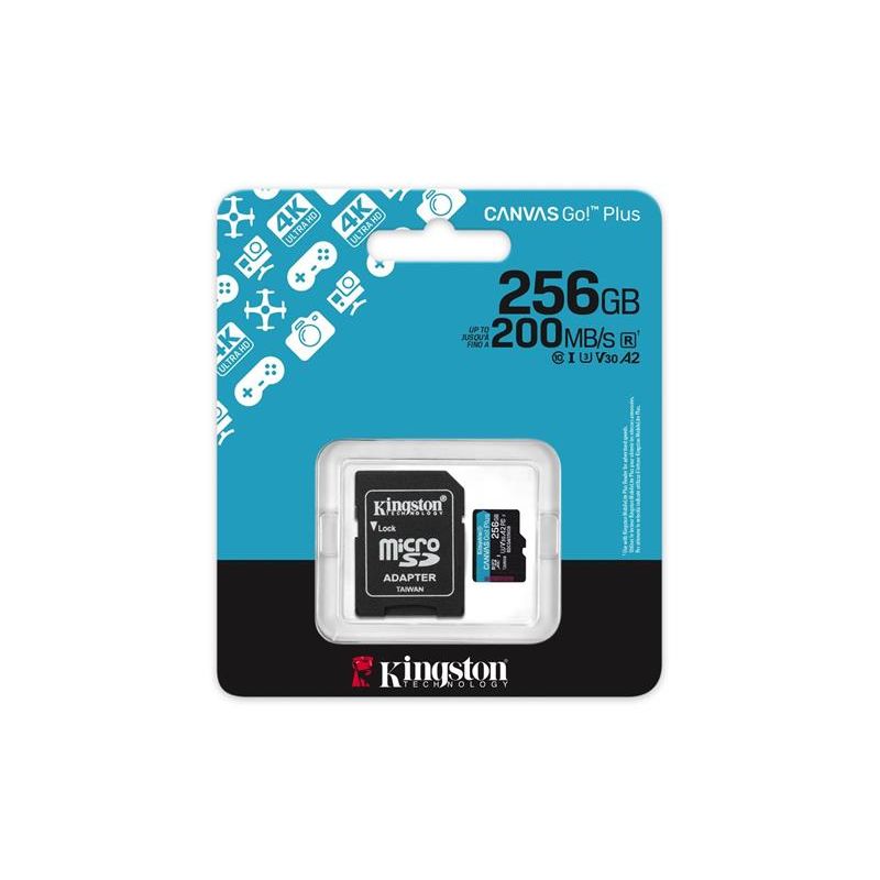 Kingston 256GB microSDXC Canvas Go Plus Gen4 200MB/s A2 U3 V30 + adaptér Kingston 256GB microSDXC Canvas Go Plus Gen4 200MB/s A2 U3 V30 + adaptér