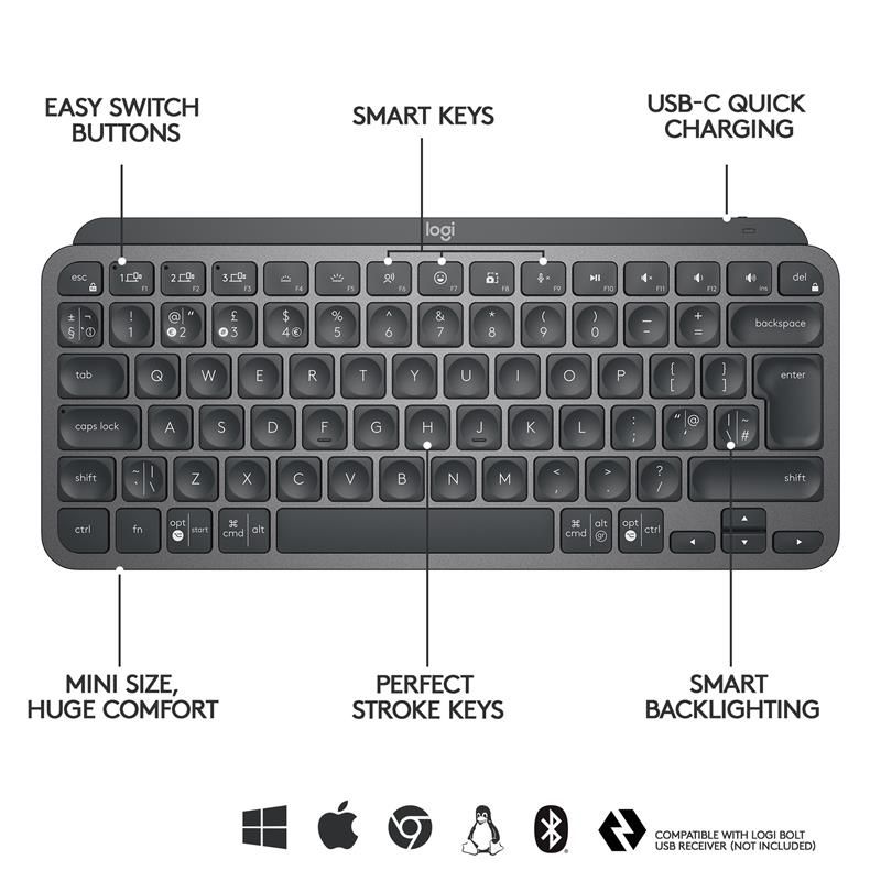 Logitech MX Keys Mini - bezdrátová podsvícená klávesnice, US - grafitová Logitech MX Keys Mini - bezdrátová podsvícená klávesnice, US - grafitová