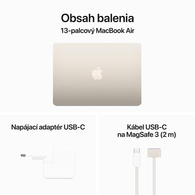MacBook Air 13" Apple M3 8C CPU 8C GPU 8GB 256GB Hviezdny bílý SK *Vystavený* MacBook Air 13" Apple M3 8C CPU 8C GPU 8GB 256GB Hviezdny bílý SK *Vystavený*