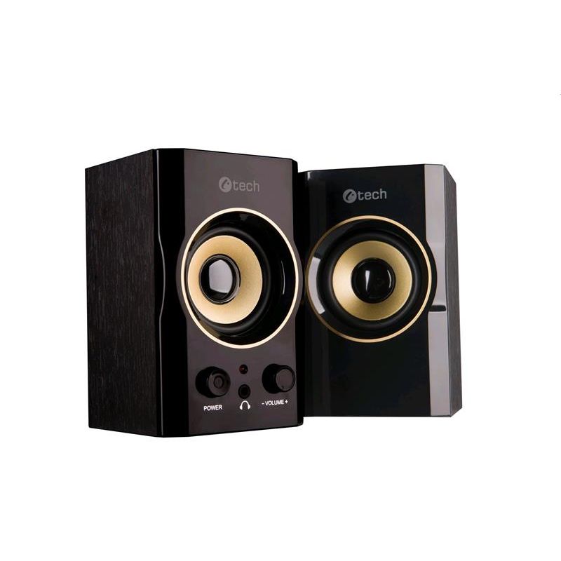 Repro C-TECH SPK-11, 2.0, dřevěné, černo-zlaté, USB