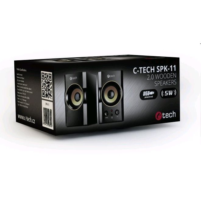 Repro C-TECH SPK-11, 2.0, dřevěné, černo-zlaté, USB