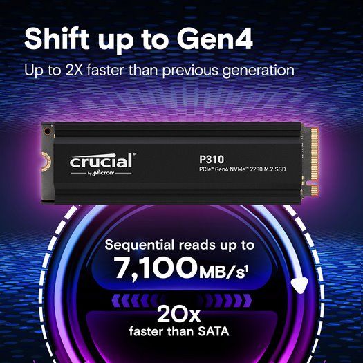 Crucial SSD P310 2TB M.2 NVMe Gen4 7100/6000 MBps with Heatsink (Playstation®5 and PlayStation®5 Pro compatible) Crucial SSD P310 2TB M.2 NVMe Gen4 7100/6000 MBps with Heatsink (Playstation®5 and PlayStation®5 Pro compatible)