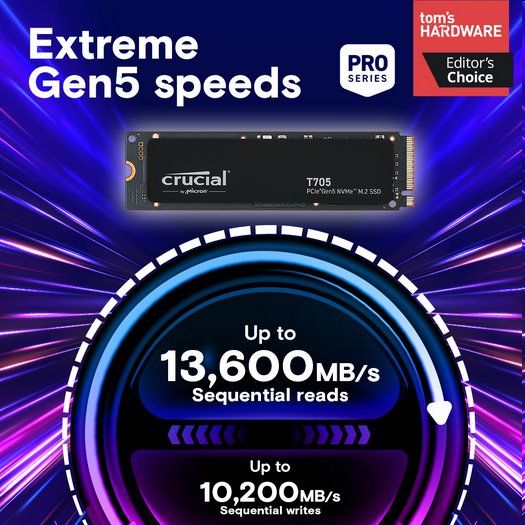 Crucial SSD T705 4TB M.2 NVMe Gen5 14100/12600 MBps Crucial SSD T705 4TB M.2 NVMe Gen5 14100/12600 MBps