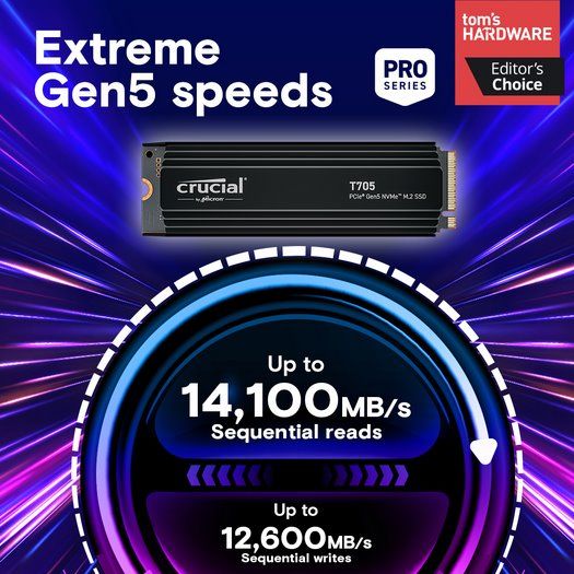 Crucial SSD T705 4TB M.2 NVMe Gen5 HeatSink 14100/12600 MBps Crucial SSD T705 4TB M.2 NVMe Gen5 HeatSink 14100/12600 MBps