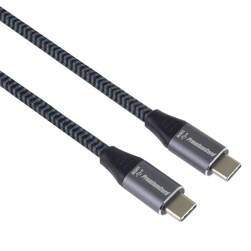 PremiumCord Kabel USB-C samec - USB-C samec, hliníkové krytky konektorov, bavlnený oplet, 2m PremiumCord Kabel USB-C samec - USB-C samec, hliníkové krytky konektorov, bavlnený oplet, 2m