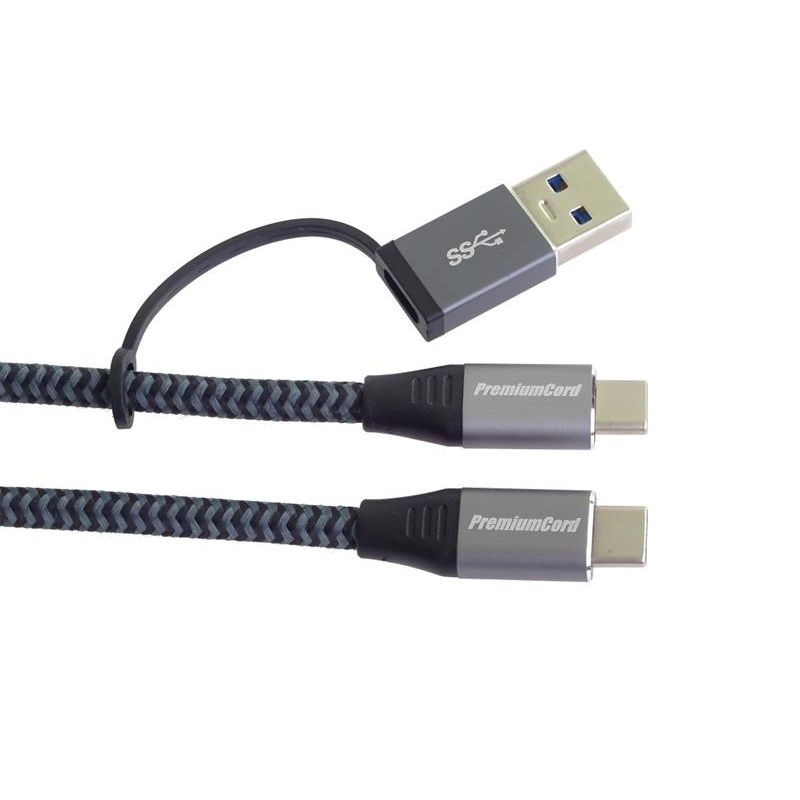 PremiumCord USB-C kábel (USB 3.2 GEN 2x2, 5A, 100W, 20Gbit/s) 2m, bavlnený oplet PremiumCord USB-C kábel (USB 3.2 GEN 2x2, 5A, 100W, 20Gbit/s) 2m, bavlnený oplet