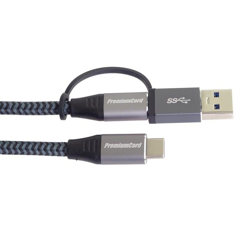PremiumCord USB-C kábel (USB 3.2 GEN 2x2, 5A, 100W, 20Gbit/s) 2m, bavlnený oplet PremiumCord USB-C kábel (USB 3.2 GEN 2x2, 5A, 100W, 20Gbit/s) 2m, bavlnený oplet