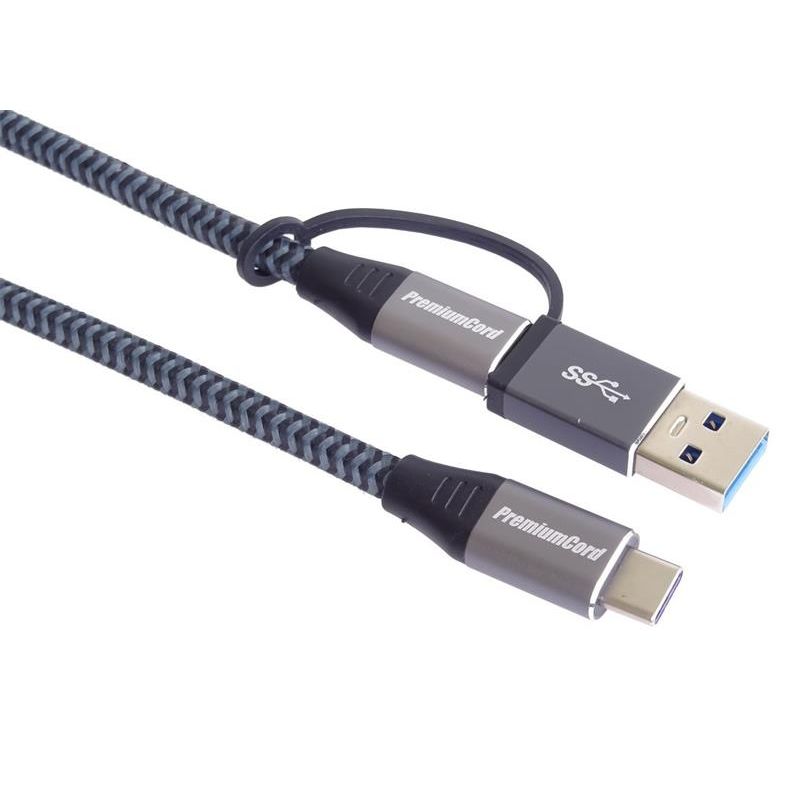 PremiumCord USB-C kábel (USB 3.2 GEN 2x2, 5A, 100W, 20Gbit/s) 2m, bavlnený oplet PremiumCord USB-C kábel (USB 3.2 GEN 2x2, 5A, 100W, 20Gbit/s) 2m, bavlnený oplet