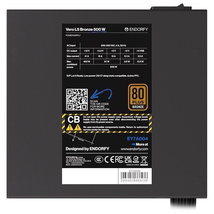 ENDORFY zdroj VERO L5 Bronze 500 W / ATX / 120mm / 80 Plus BRONZE ENDORFY zdroj VERO L5 Bronze 500 W / ATX / 120mm / 80 Plus BRONZE