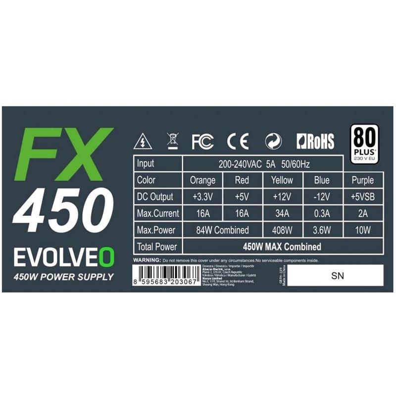 EVOLVEO FX 450, zdroj 450W ATX, 14cm, tichý, 80+, bulk EVOLVEO FX 450, zdroj 450W ATX, 14cm, tichý, 80+, bulk