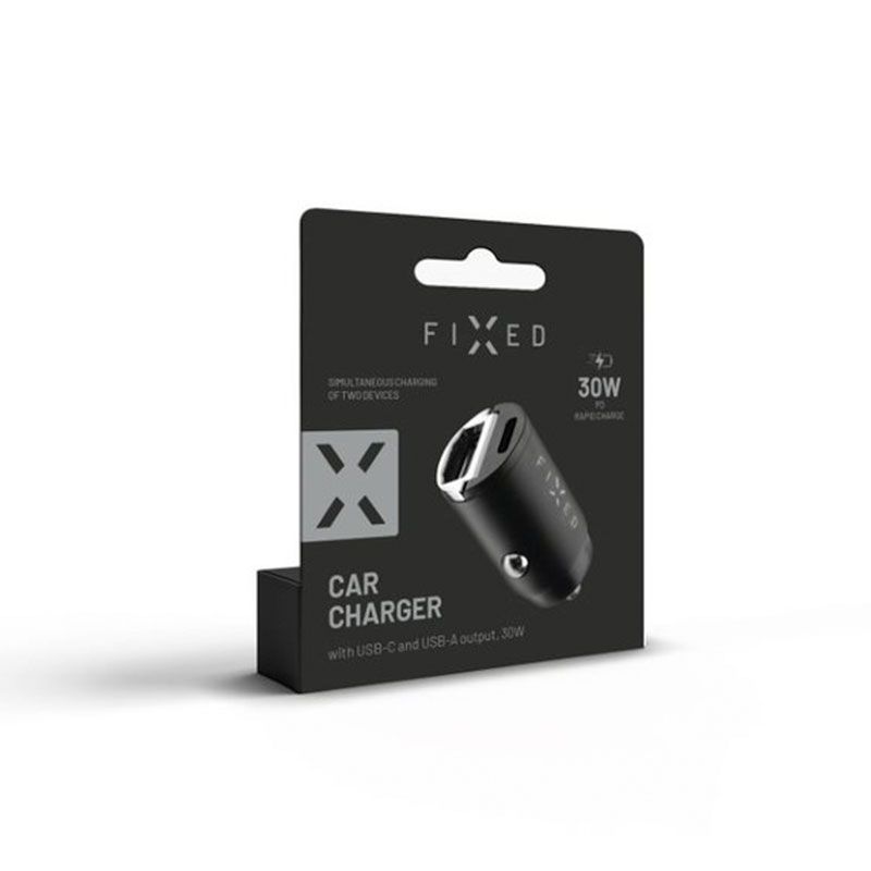 FIXED Autonabíjačka s USB-C a USB-A výstupom, PD30W - černá FIXED Autonabíjačka s USB-C a USB-A výstupom, PD30W - černá