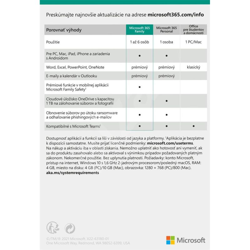 Microsoft 365 Family SK - box, predplatné 1 rok, až 6 osôb Microsoft 365 Family SK - box, predplatné 1 rok, až 6 osôb
