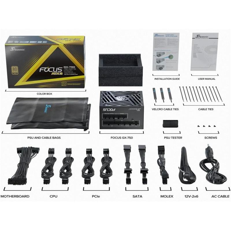 Seasonic FOCUS GX GOLD 750W V4 ATX 3.1, PCIe 5.1, modular Seasonic FOCUS GX GOLD 750W V4 ATX 3.1, PCIe 5.1, modular