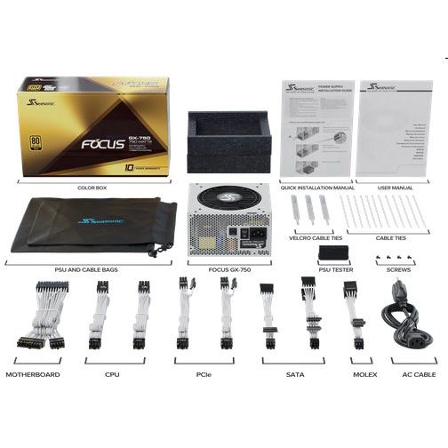Seasonic FOCUS GX White Edition GOLD 750W V4 ATX 3.1, PCIe 5.1, modular Seasonic FOCUS GX White Edition GOLD 750W V4 ATX 3.1, PCIe 5.1, modular