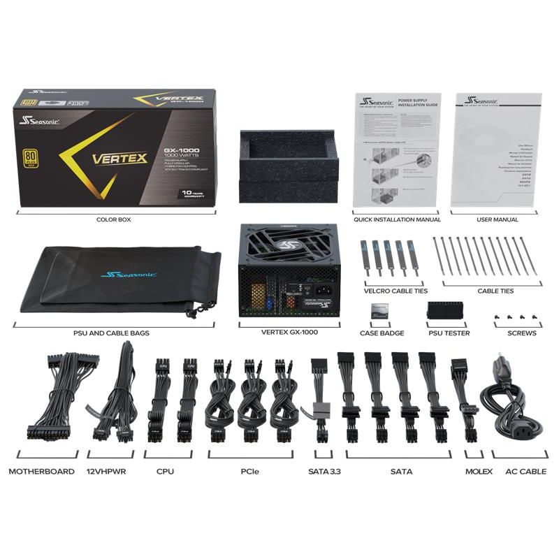 Seasonic VERTEX GX GOLD 1000W ATX 3.0, PCIe 5.0, modular Seasonic VERTEX GX GOLD 1000W ATX 3.0, PCIe 5.0, modular