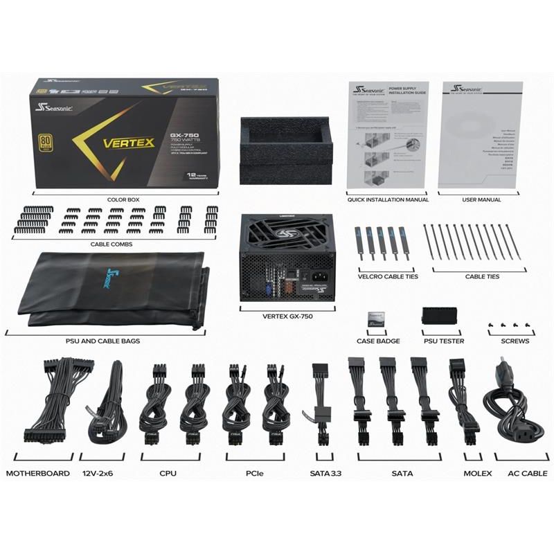 Seasonic VERTEX GX GOLD 750W ATX 3.0, PCIe 5.0, modular Seasonic VERTEX GX GOLD 750W ATX 3.0, PCIe 5.0, modular