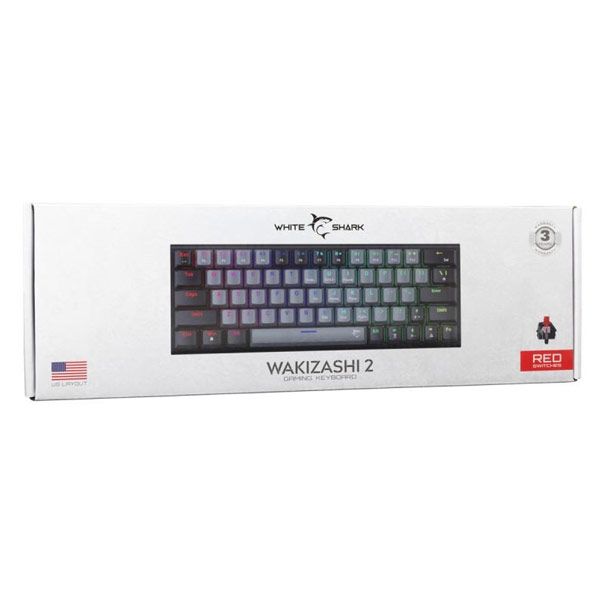 White Shark Gaming mechanical keyboard WAKIZASHI 2, red switch, US, black/gray White Shark Gaming mechanical keyboard WAKIZASHI 2, red switch, US, black/gray