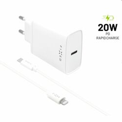 FIXED Travel Charger Smart Rapid Charge with 2 x USB PD,20W + Data Cabel USB-C/Lightning MFI 1m, white - OPENBOX (Rozbal na playgosmart.cz