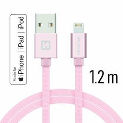 Datový kabel Swissten textilní s certifikací MFI, Lightning konektorem a podporou rychlonabíjení, Rose Gold Datový kabel Swissten textilní s certifikací MFI, Lightning konektorem a podporou rychlonabíjení, Rose Gold na playgosmart.cz