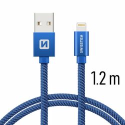 Datový kabel Swissten textilní s Lightning konektorem a podporou rychlonabíjení, Blue na playgosmart.cz