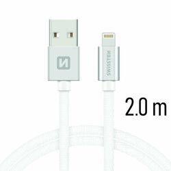 Datový kabel Swissten textilní s Lightning konektorem a podporou rychlonabíjení, Silver na playgosmart.cz