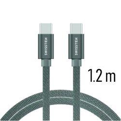 Datový kabel Swissten textilní s USB-C konektory a podporou rychlonabíjení, Grey na playgosmart.cz