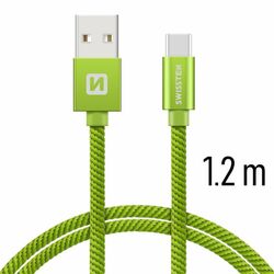 Datový kabel Swissten textilní s USB-C konektorem a podporou rychlonabíjení, Green na playgosmart.cz