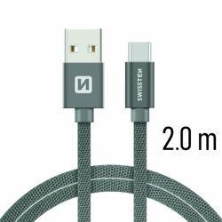 Datový kabel Swissten textilní s USB-C konektorem a podporou rychlonabíjení, Grey na playgosmart.cz