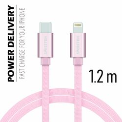 Datový kabel Swissten textilní s USB-C + Lightning konektory a podporou rychlonabíjení, Rose Gold Datový kabel Swissten textilní s USB-C + Lightning konektory a podporou rychlonabíjení, Rose Gold na playgosmart.cz