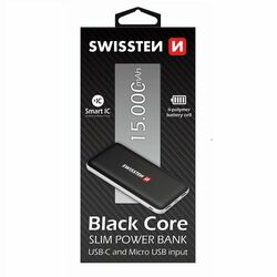 Powerbank Swissten Slim Black Core 15000 mAh s USB-C vstupem a inteligentním nabíjením, černý na playgosmart.cz