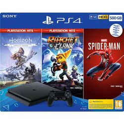 Sony PlayStation 4 Slim 500GB, jet black + Horizon: Zero Dawn (Complete Edition) + Ratchet & Clank + Spider-Man CZ na playgosmart.cz