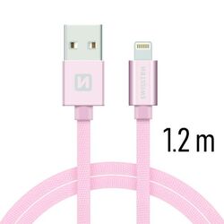 Datový kabel Swissten textilní s Lightning konektorem a podporou rychlonabíjení, Rose Gold na playgosmart.cz
