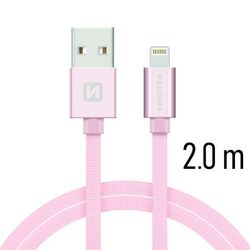 Datový kabel Swissten textilní s Lightning konektorem a podporou rychlonabíjení, Rose Gold na playgosmart.cz