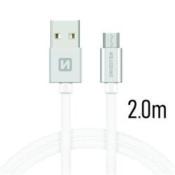 Datový kabel Swissten textilní s Micro-USB konektorem a podporou rychlonabíjení, Silver na playgosmart.cz