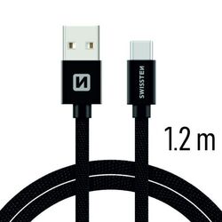 Datový kabel Swissten textilní s USB-C konektorem a podporou rychlonabíjení, Black na playgosmart.cz
