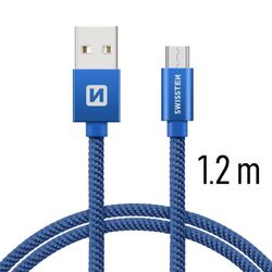 Datový kabel Swissten textilní s Micro-USB konektorem a podporou rychlonabíjení, Blue na playgosmart.cz