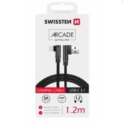 Datový kabel Swissten USB/USB-C textilní s podporou rychlonabíjení, černý na playgosmart.cz
