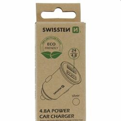 CL adapter Swissten 2x USB 4,8A, stříbrný