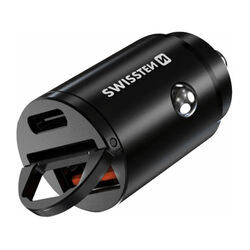 CL adaptér Swissten Power Delivery USB-C + Super charge 3.0 30 W, černý