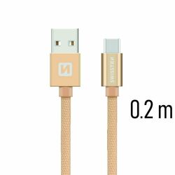 Datový kabel Swissten textilní s USB-C konektorem a podporou rychlonabíjení, Gold - OPENBOX (Rozbalené zboží s plnou zárukou) na playgosmart.cz