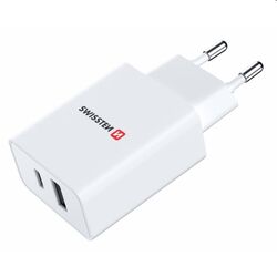 Sieťový Adaptér Swissten 1xUSB-C+1xUSB 30W, PD, bílý