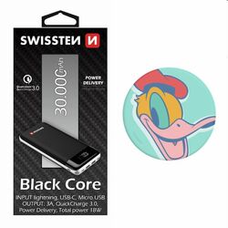 Swissten Black Core Slim Powerbank 30.000 mAh + Popsockets Donald Pop Art   
