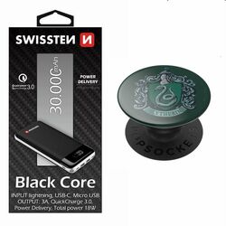 Swissten Black Core Slim Powerbank 30.000 mAh + Popsockets Slytherin  