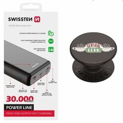 Swissten Power Line Powerbank 30 000 mAh 20W, PD, black + Popsockets Central Perk   